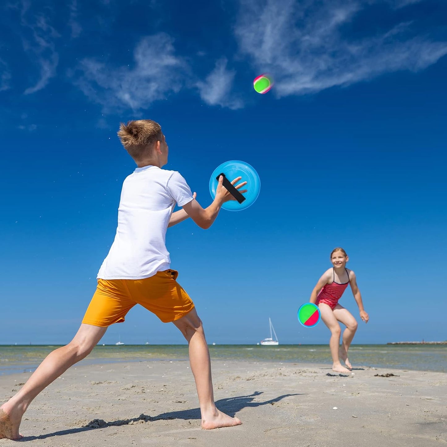 Toss and Catch Ball Game Outdoor Beach Pool Kids Toys outside Lawn Yard Games for 3 4 5 6 7 8 9 10 11 12 Year Old Girls Boys Toys Birthday Gift Easter Basket Stuffers (2 Paddles 2 Balls)
