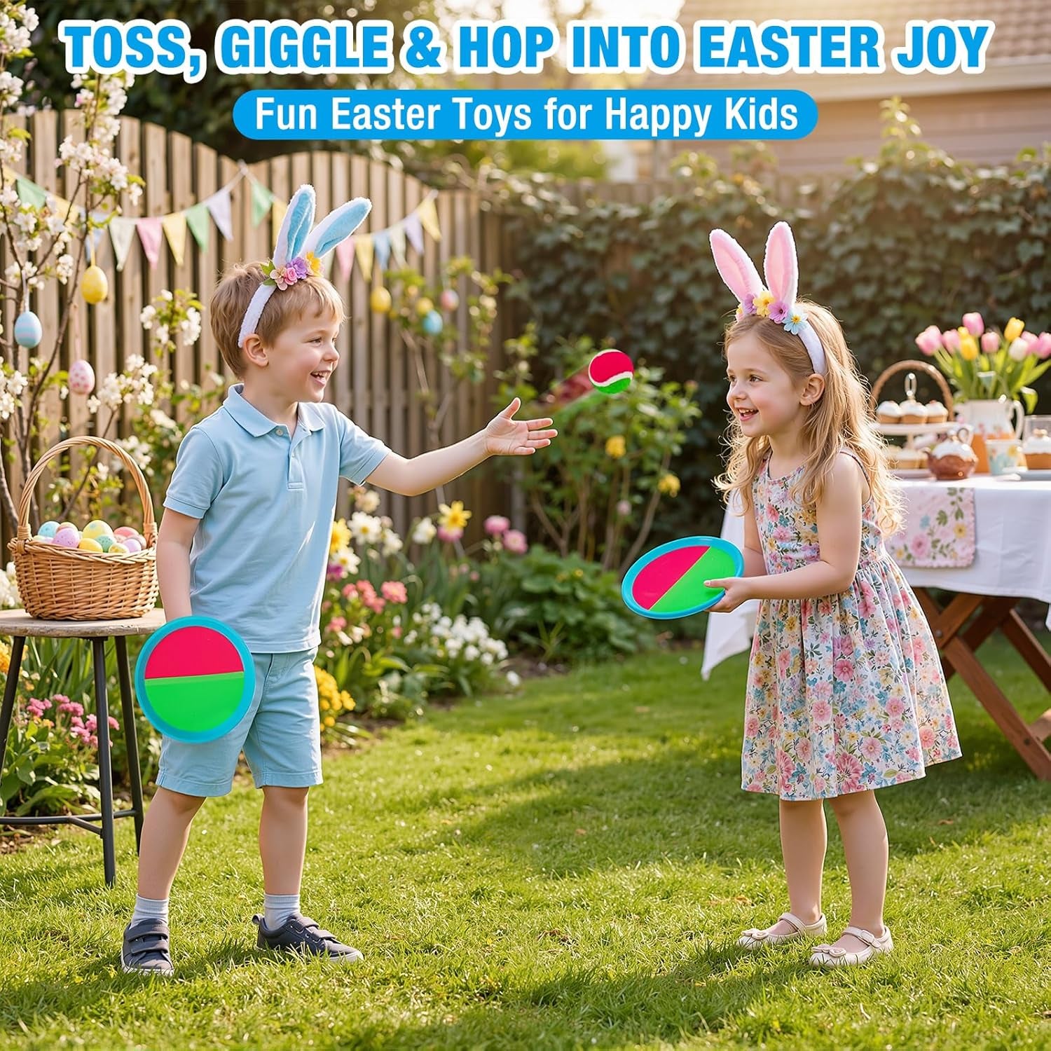 Toss and Catch Ball Game Outdoor Beach Pool Kids Toys outside Lawn Yard Games for 3 4 5 6 7 8 9 10 11 12 Year Old Girls Boys Toys Birthday Gift Easter Basket Stuffers (2 Paddles 2 Balls)
