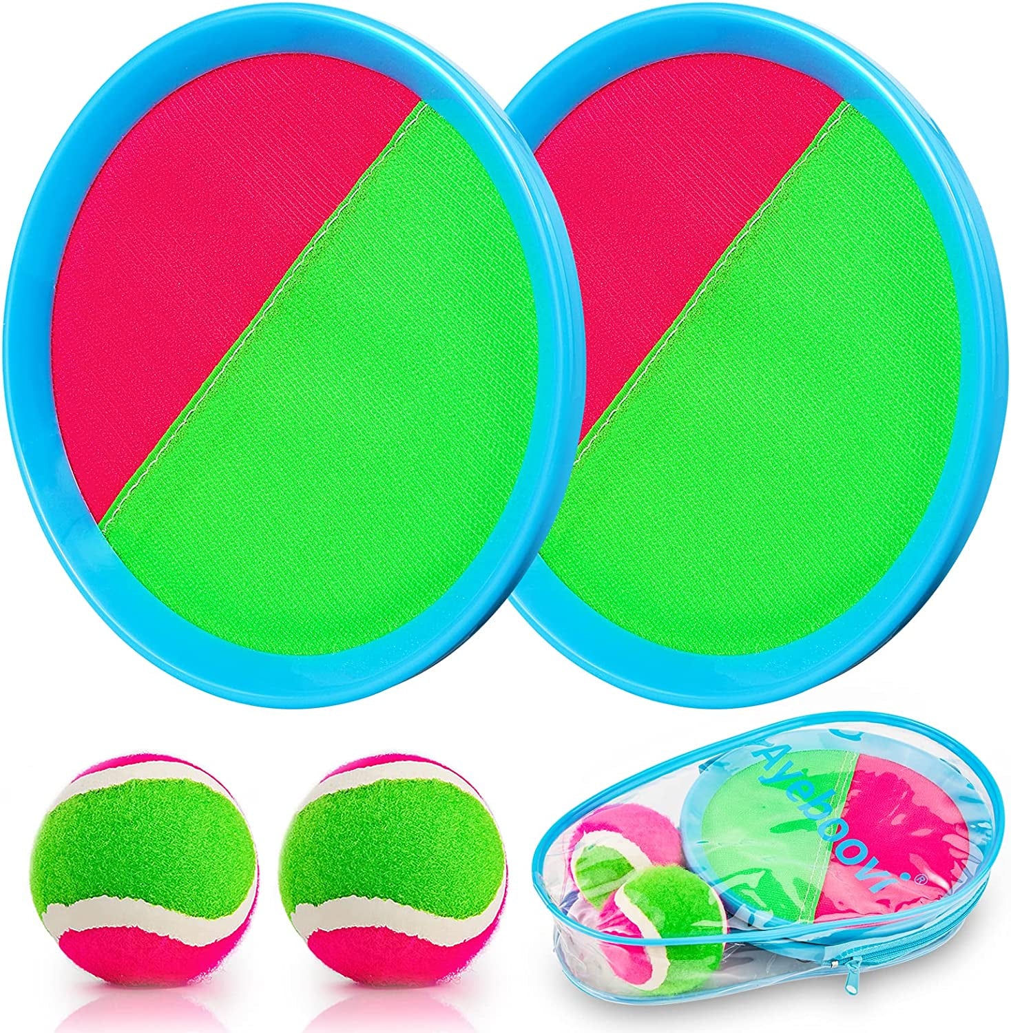 Toss and Catch Ball Game Outdoor Beach Pool Kids Toys outside Lawn Yard Games for 3 4 5 6 7 8 9 10 11 12 Year Old Girls Boys Toys Birthday Gift Easter Basket Stuffers (2 Paddles 2 Balls)